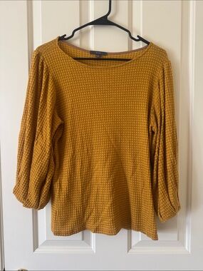 Gyft Mustard Waffle-Knit Long Sleeve Top by Evereve